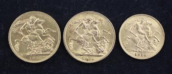 Two George V gold sovereigns, & GV half sovereign